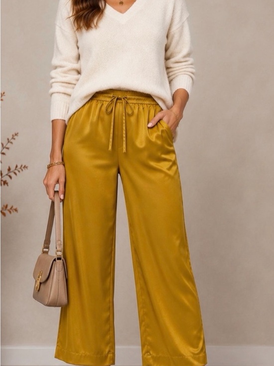 Zara Pants - Zara Satin Wide-Leg Drawstring Pants — Mustard Gold. 🔥trending fall 2026 color🔥